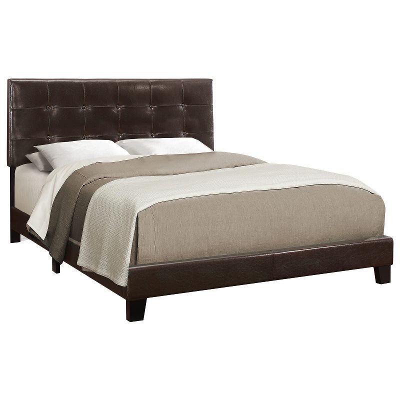 Queen Dark Brown Faux Leather Upholstered Bed with Tufted Headboard