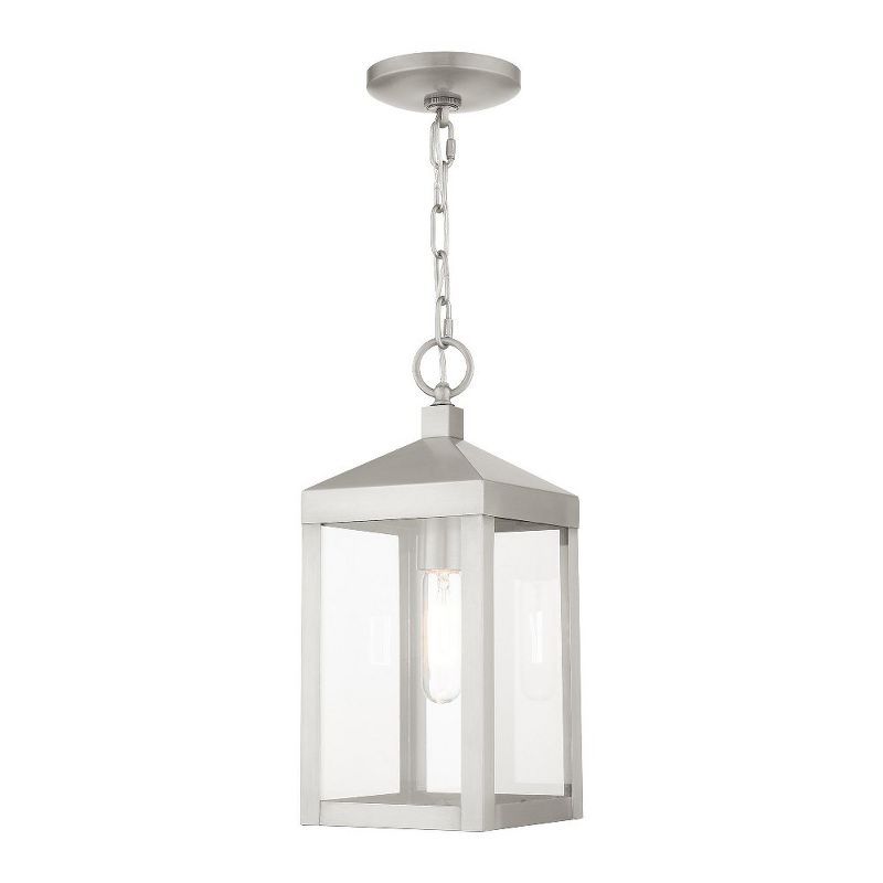 Brushed Nickel Outdoor Pendant Lantern with Clear Glass