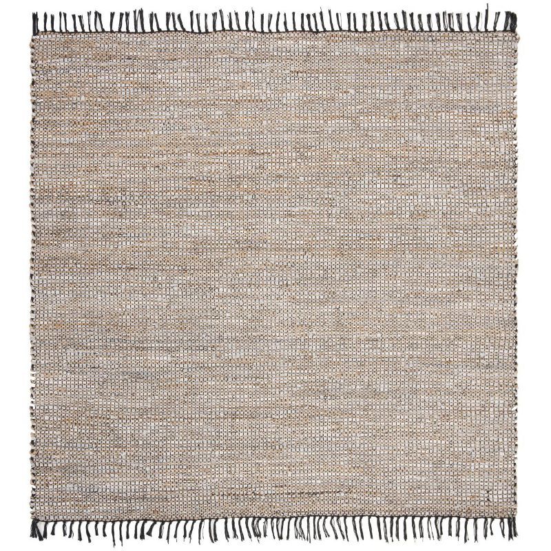 Handwoven Vintage Silver Leather 6' Square Area Rug