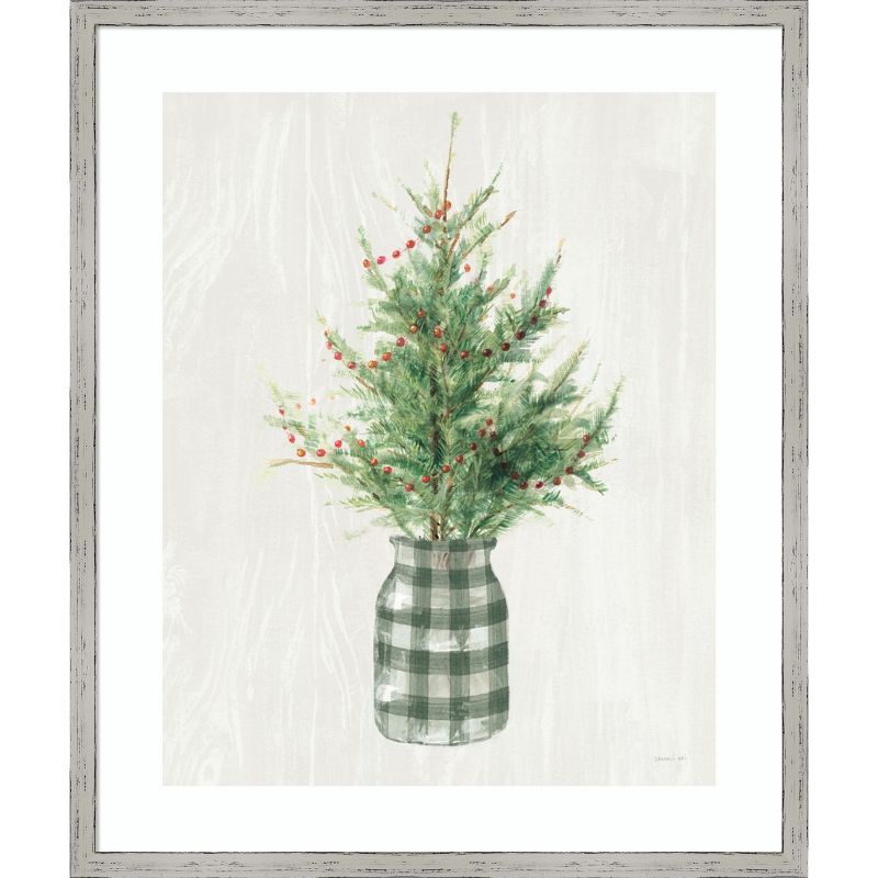 White and Green Christmas Tree Framed Wall Art Print