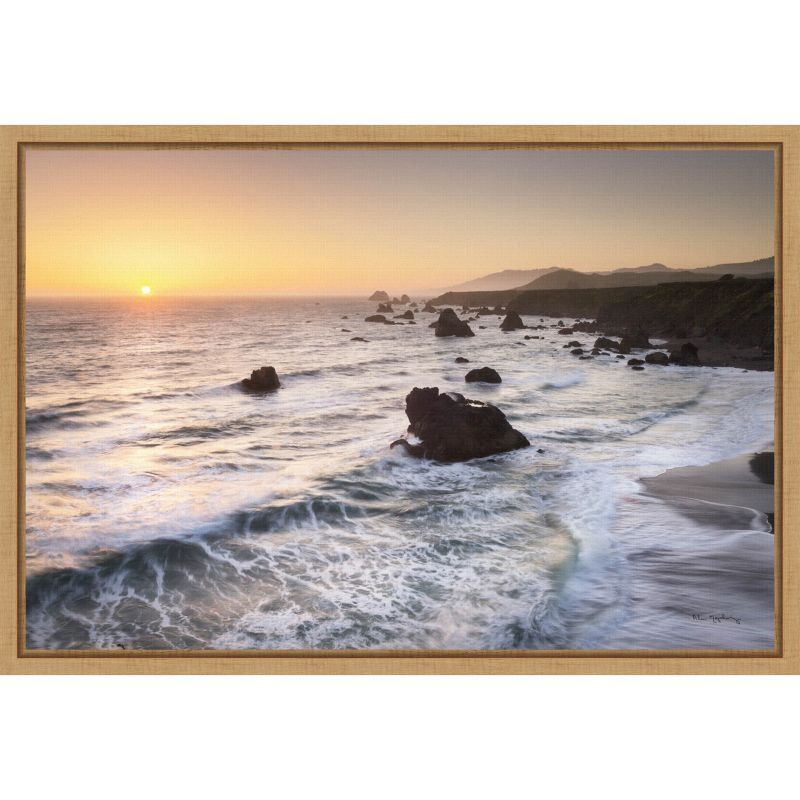 Sonoma Coast Sunset Lithograph on Canvas with Maple Frame