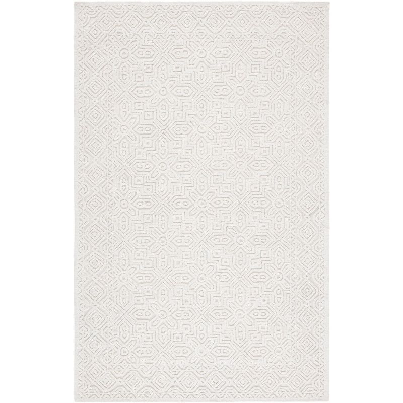 Ivory Geometric Hand-Tufted Wool Rug - 9' x 12' Textural Elegance