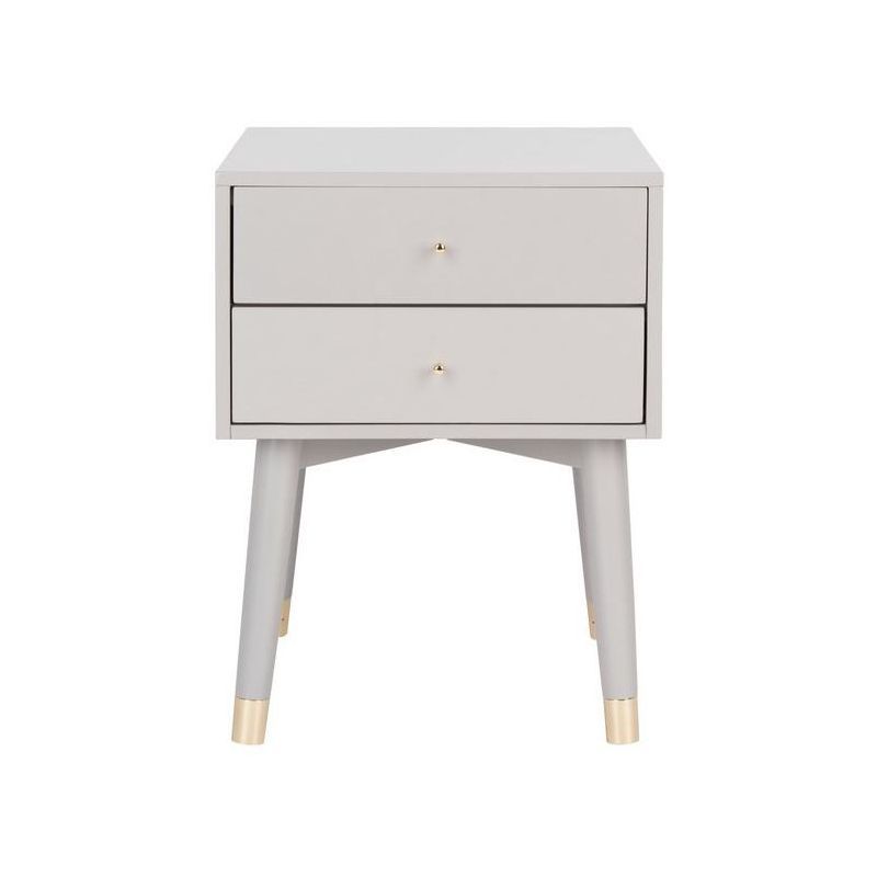 Retro Grey and Gold 2-Drawer 26" Nightstand with Metallic Accents