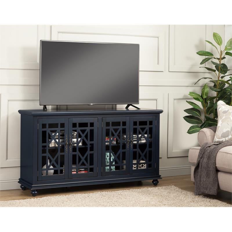 Catalina Blue 63" Pine Wood TV Stand with Cabinet