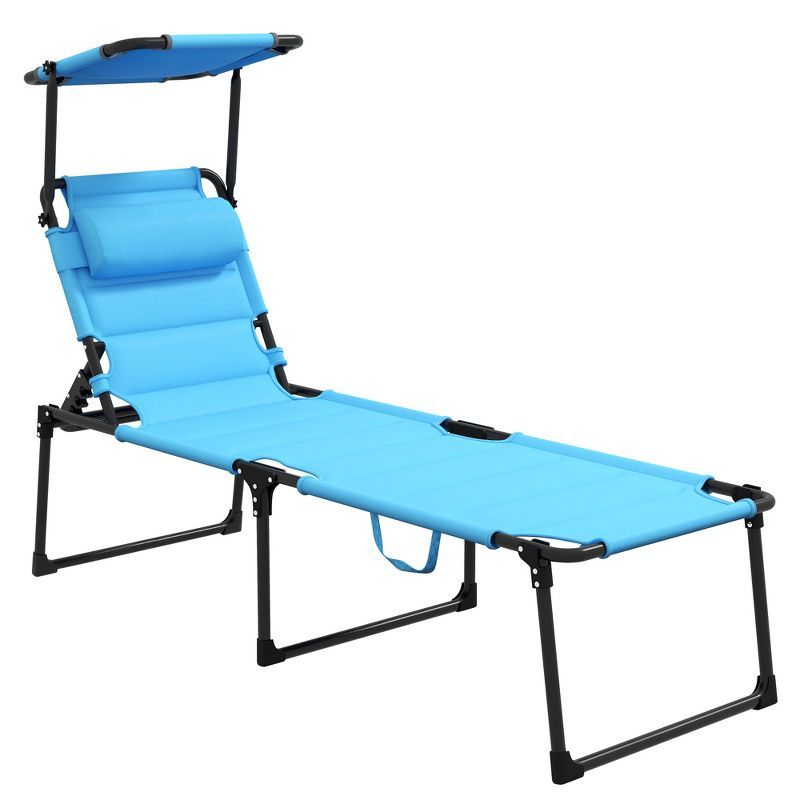 Light Blue Adjustable Outdoor Chaise Lounge with Cushions and Sun Shade