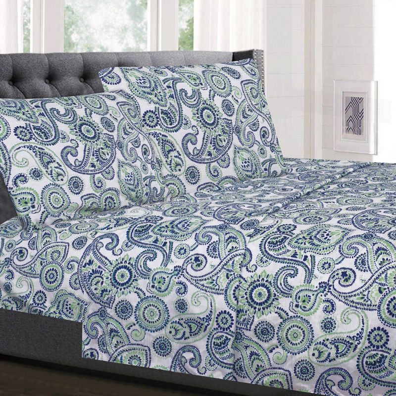 Twin Green and Blue Paisley Microfiber Sheet Set