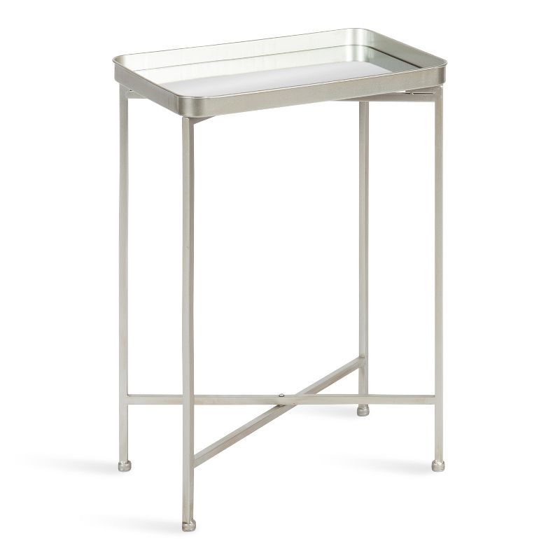 Celia Silver Metal and Glass Mirrored Rectangular Accent Table