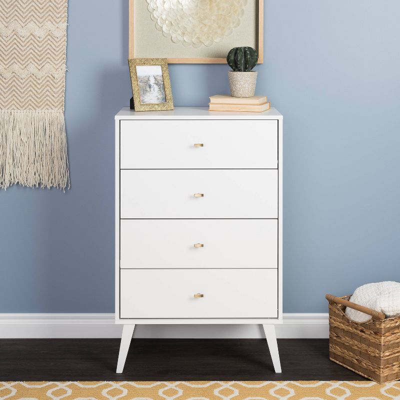 White Mid-Century Modern 4-Drawer Vertical Chest