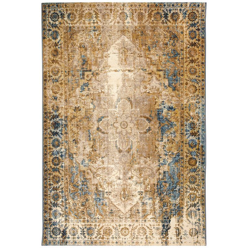 Blue Rectangular Synthetic Medallion Area Rug 6'6" x 9'4"