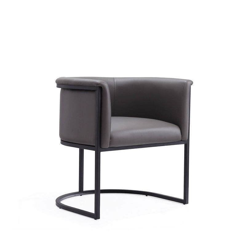 Pebble Gray Faux Leather Curved Arm Chair with Metal Frame