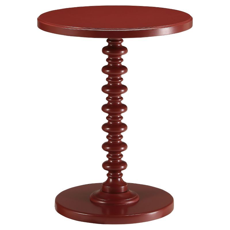 Red Round Wood Single Leg End Table