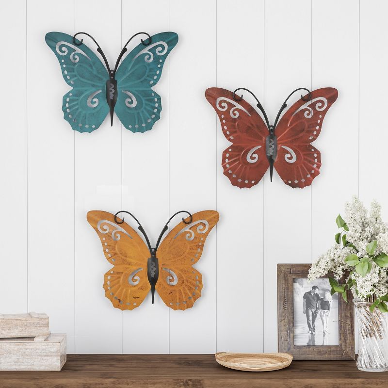 Hand Painted 3D Butterfly Metal Wall Art Set