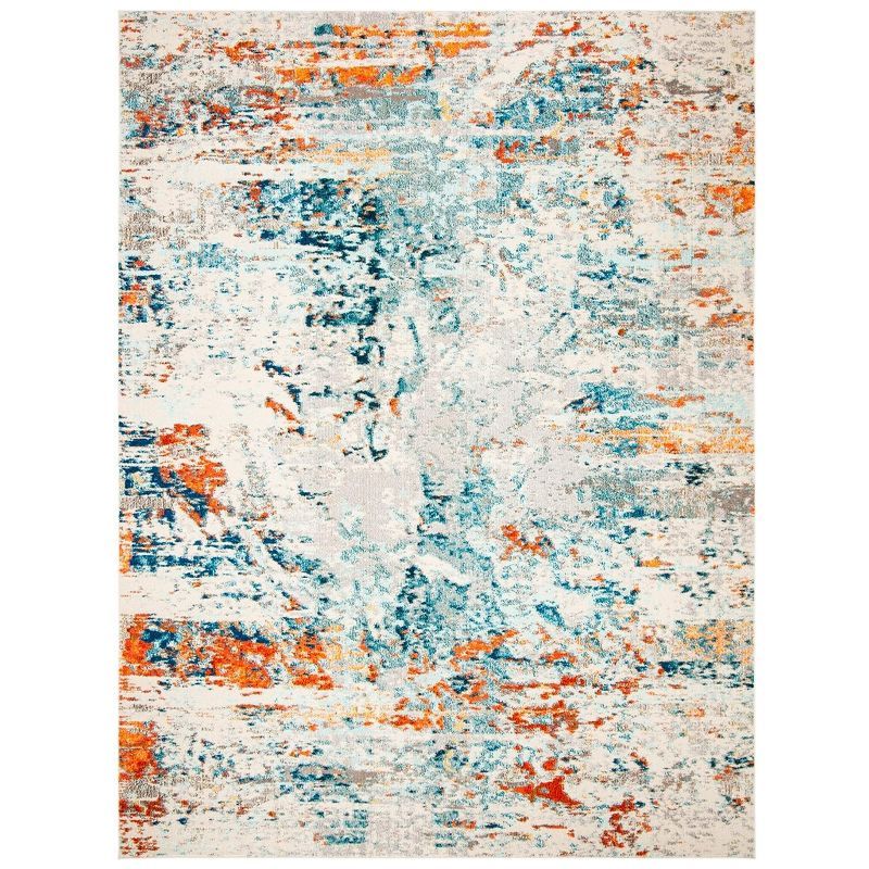 Elegant Metro-Mod Cream/Orange Synthetic 8' x 10' Area Rug