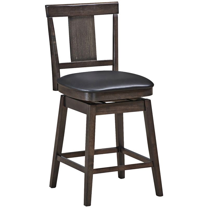 Brown Swivel Bar Stool with Leather Seat and Rubber Wood Legs