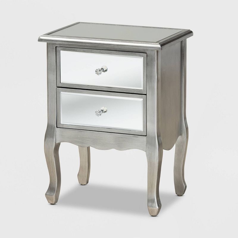 Elegant Mirrored 2-Drawer Nightstand with Crystal Knobs