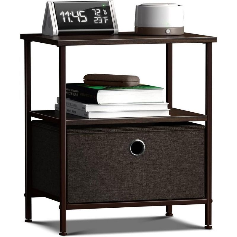 Sorbus Brown Steel Frame Nightstand with Fabric Drawer