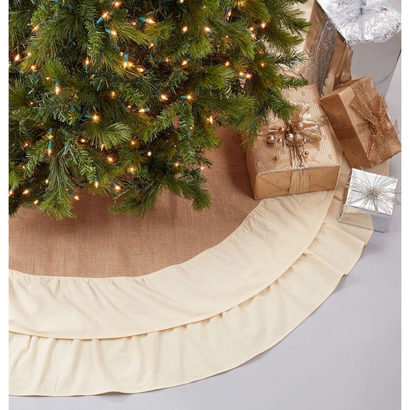 Natural Jute and Cotton Ruffled Christmas Tree Skirt