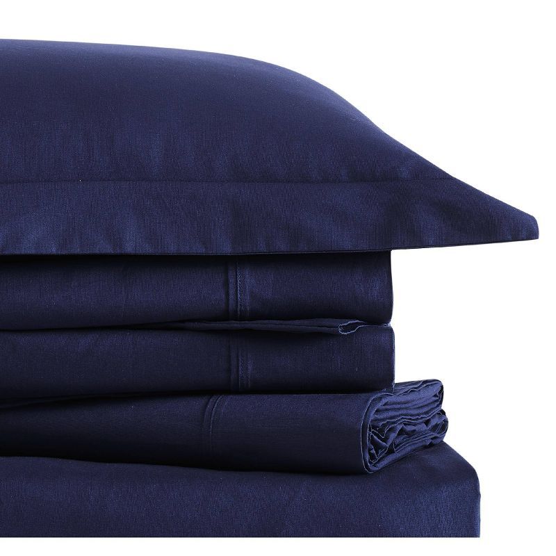 Twin Navy Cotton Percale Sheet Set with Pillowcase