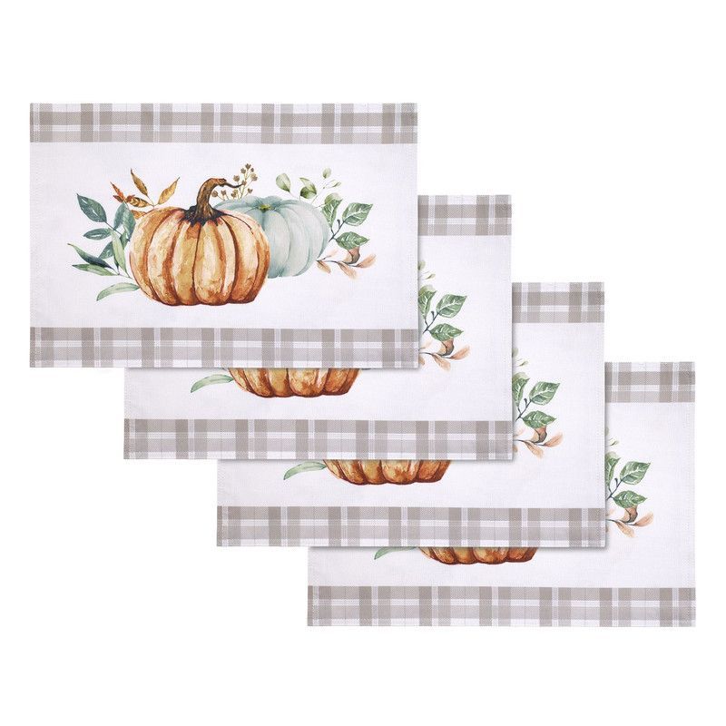 Grateful Patch Fall Pumpkin Pattern Fabric Placemats Set of 4