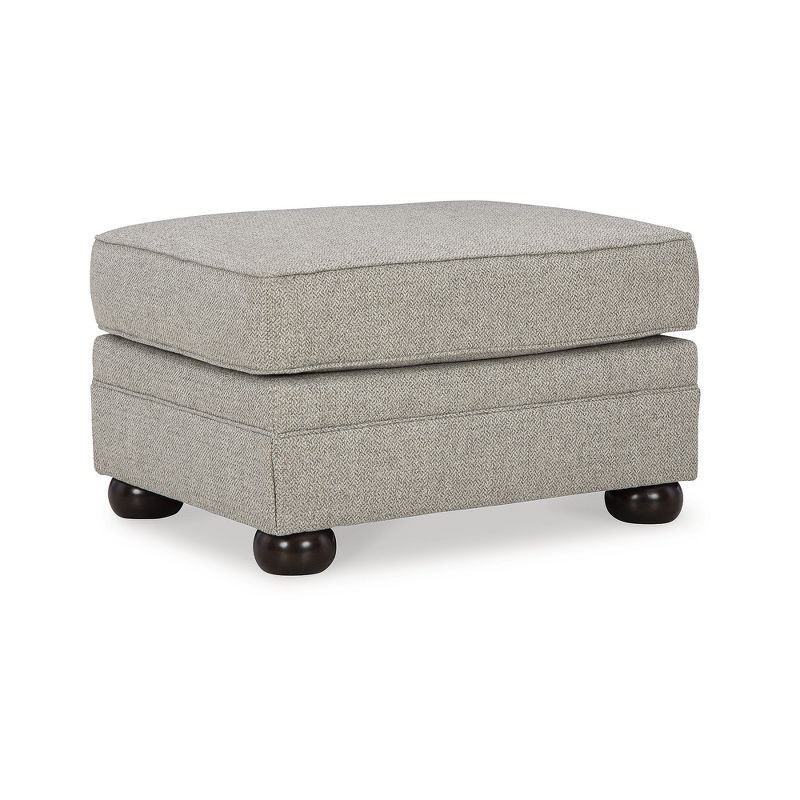 Beige Herringbone Upholstered Ottoman with Bun Legs