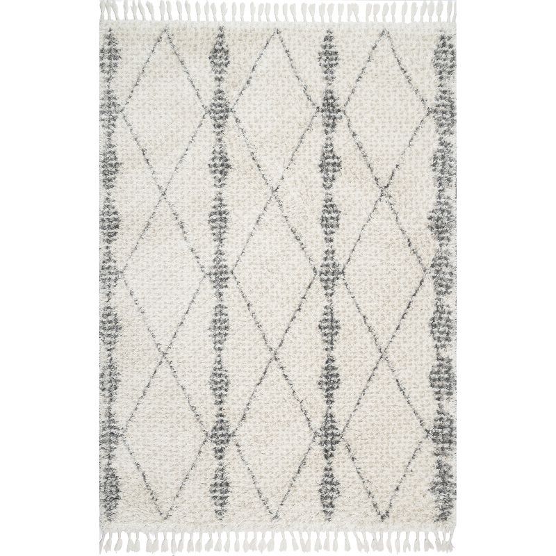 Reversible Beige Geometric Shag Rug 4' x 6' - Easy Care