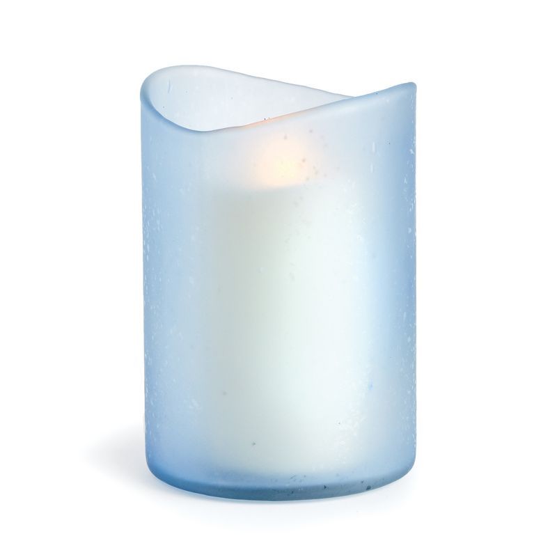 Medium Frosted Blue Glass Hurricane Candle Holder