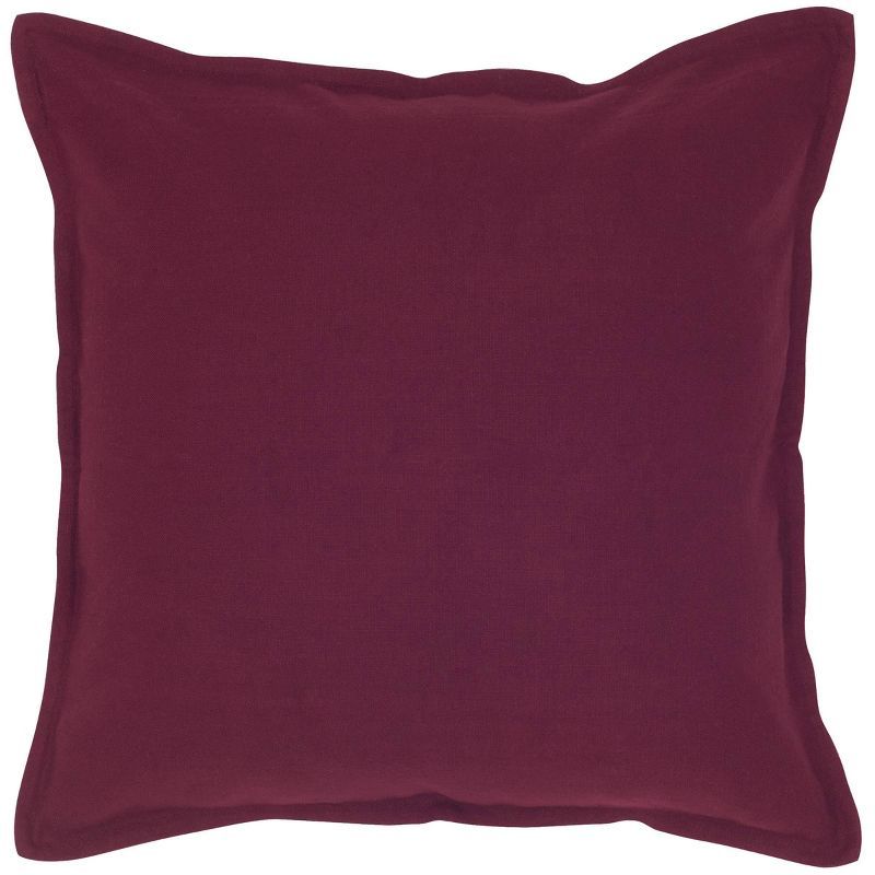 20'' Wine Cotton Square Throw Pillow with Flanged Edges