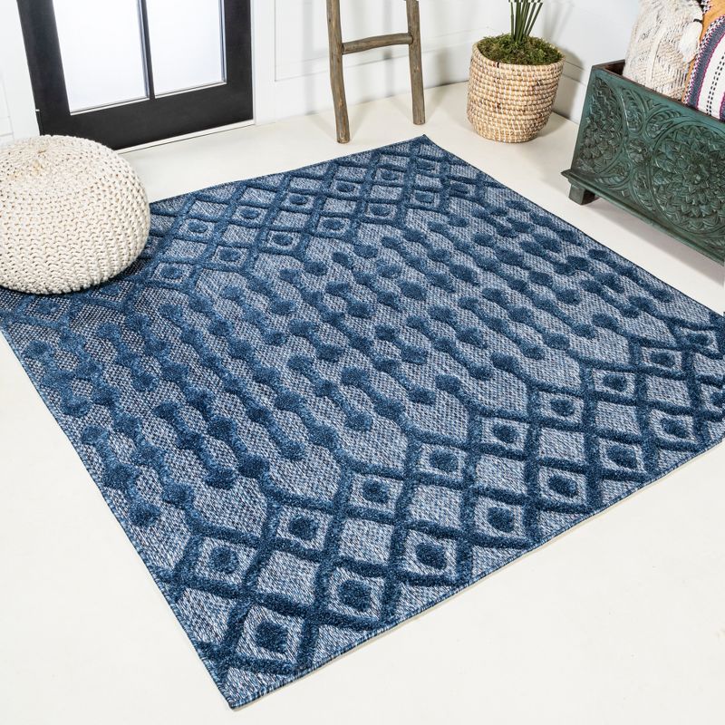 Navy Geometric Moroccan Diamond Indoor/Outdoor Rug