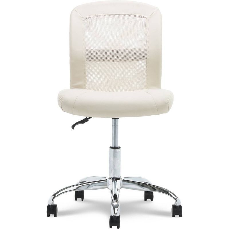 Cream Faux Leather and Mesh Swivel Ergonomic Task Chair