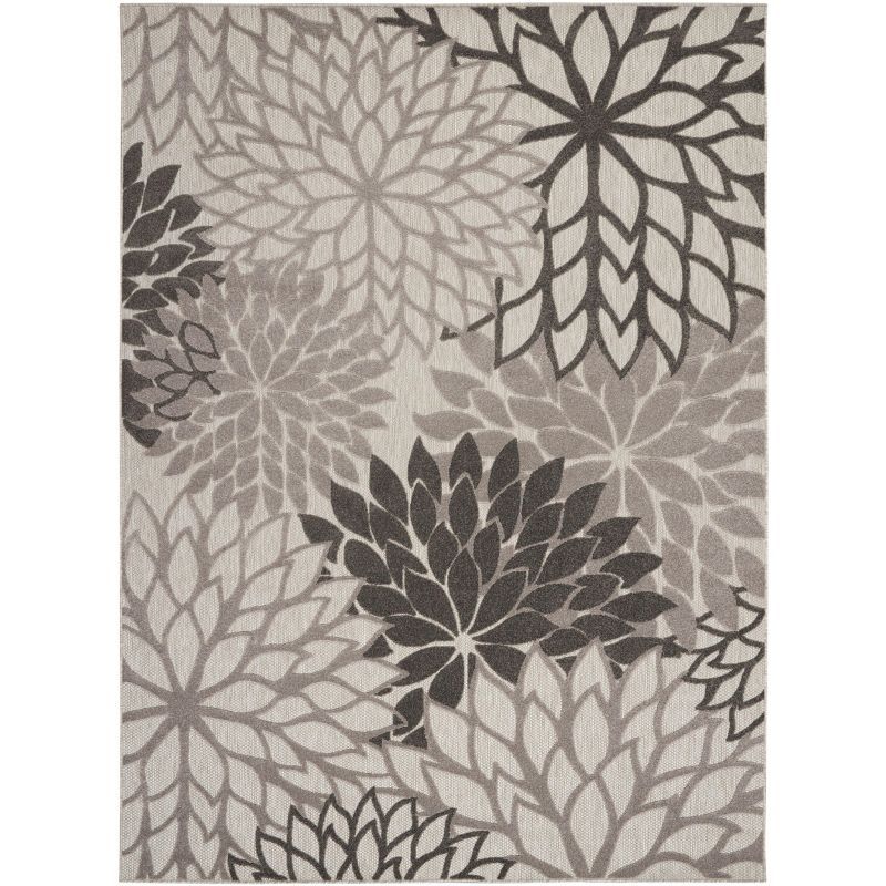 Silver Grey Floral Bloom 9' x 12' Synthetic Easy-Care Rug