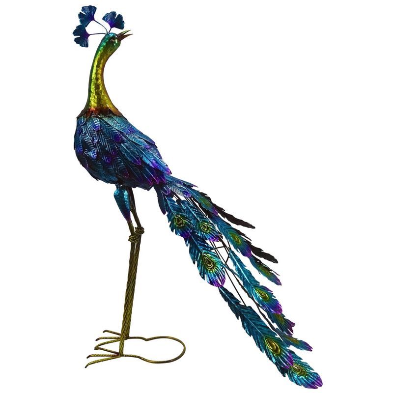 37" Multicolor Metal Peacock Garden Statue