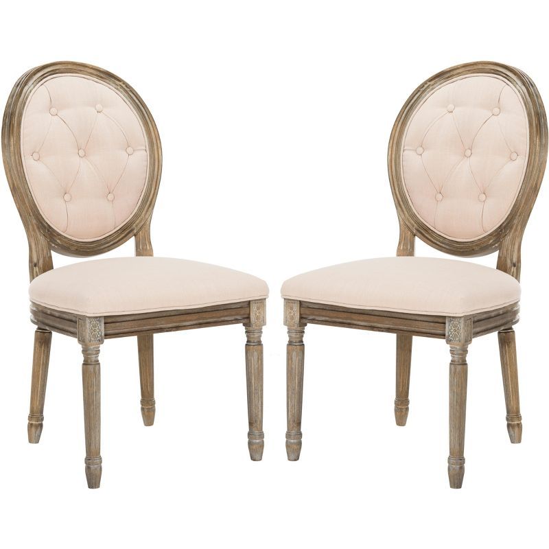 Beige Velvet Upholstered Tufted Side Chair Set with Medium Wood Frame