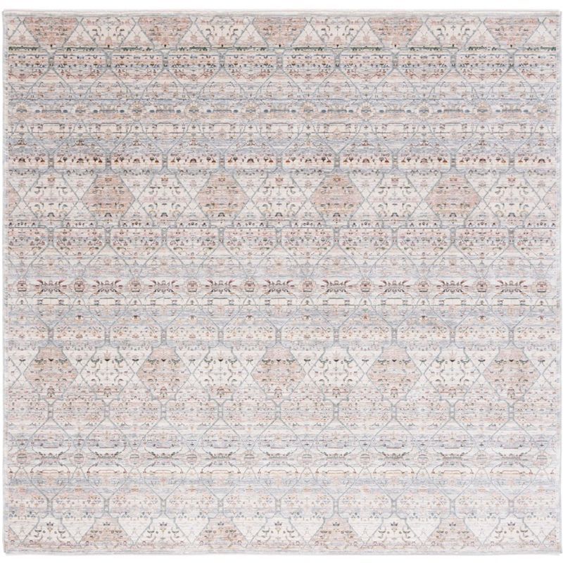 Hand-Knotted Ivory and Blue Viscose Square Area Rug