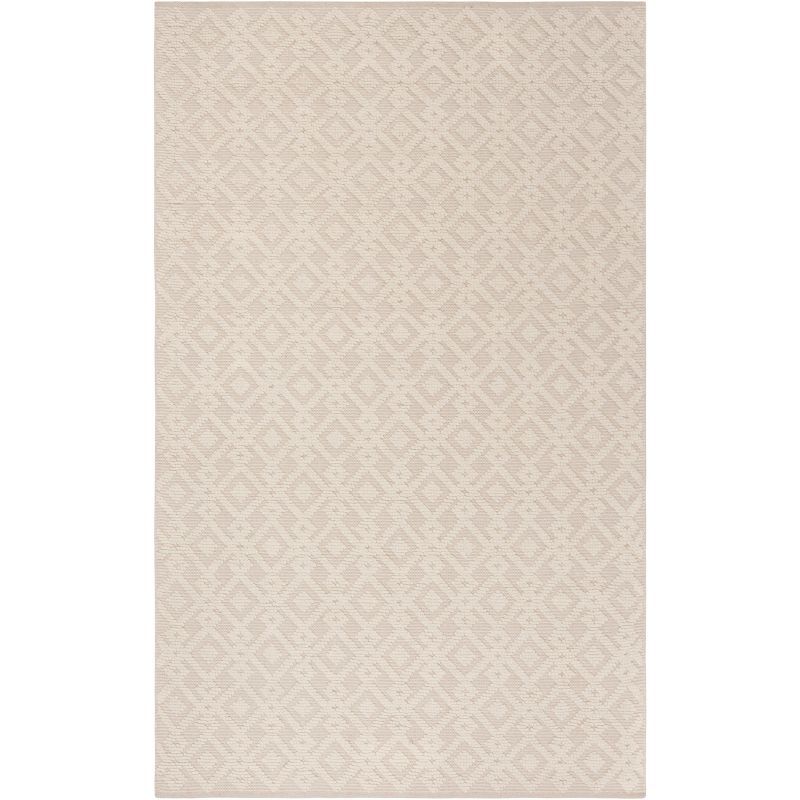 Elegant Ivory Geometric Wool-Cotton Blend Area Rug 9' x 12'