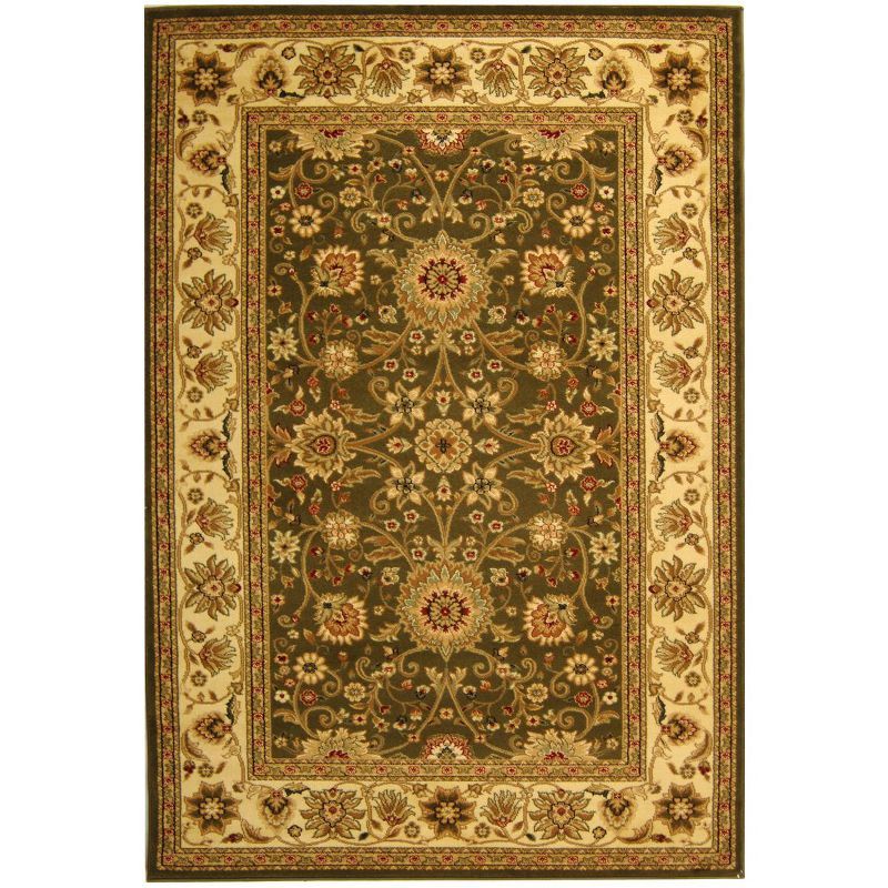 Sage and Ivory Floral Hand-Knotted Rectangular Rug