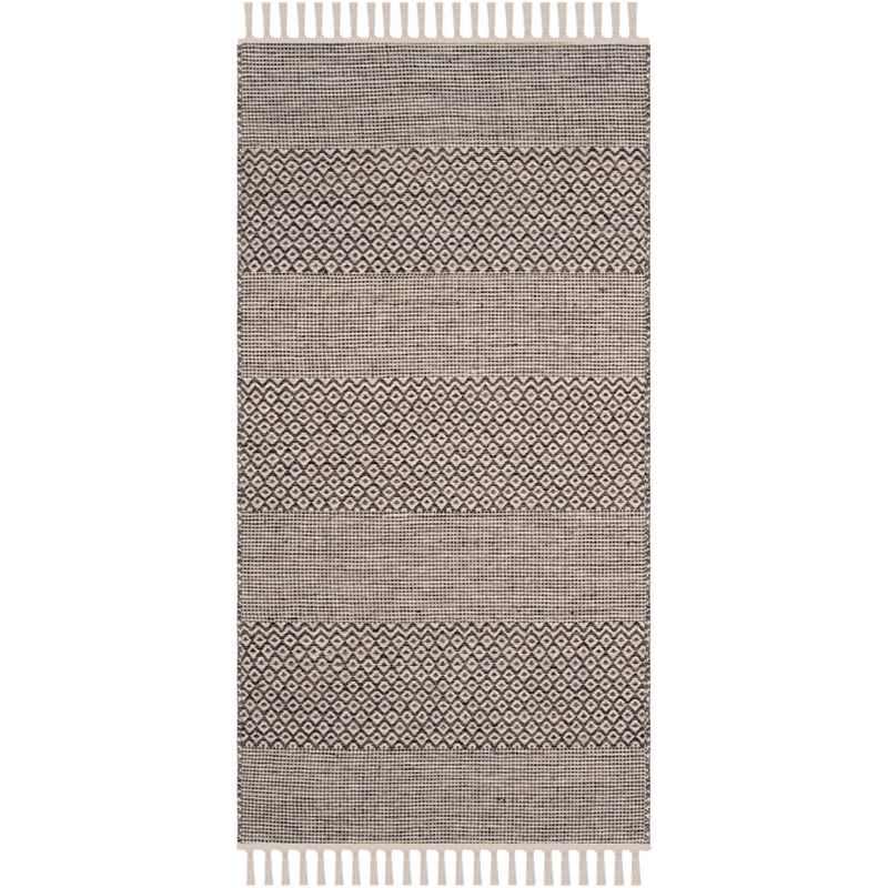 Ivory and Anthracite Handwoven Striped Wool-Cotton Area Rug, 3' x 5'