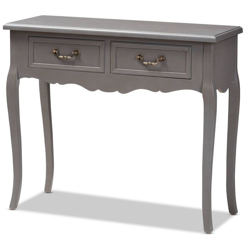 Gray Wood 2-Drawer Console Table with Cabriole Legs