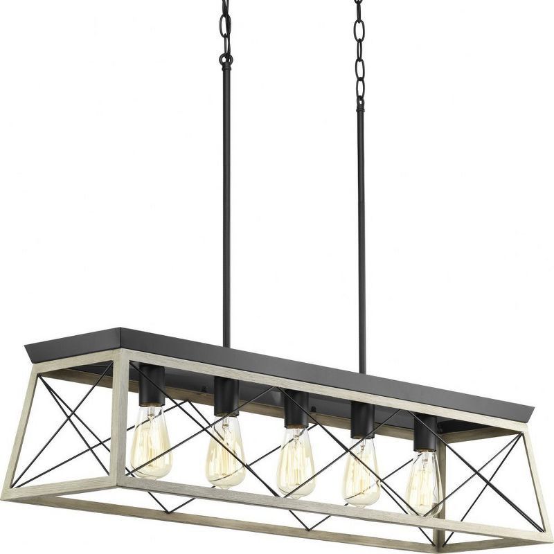 Graphite and Faux Wood 5-Light Linear Chandelier