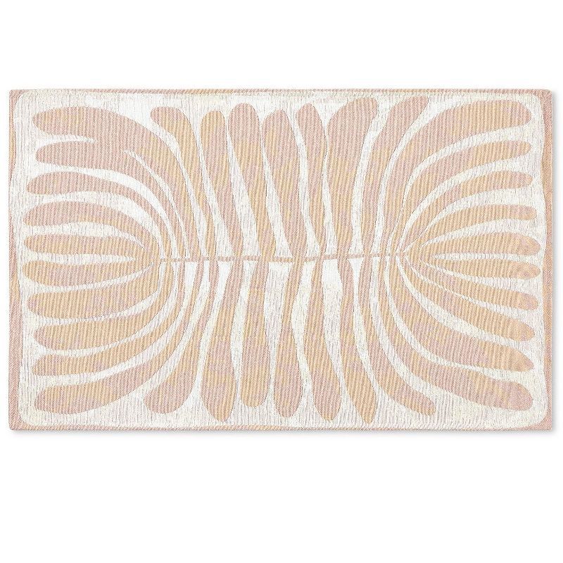 Taupe and White Rectangular Washable Cotton Rug with Non-Slip Backing