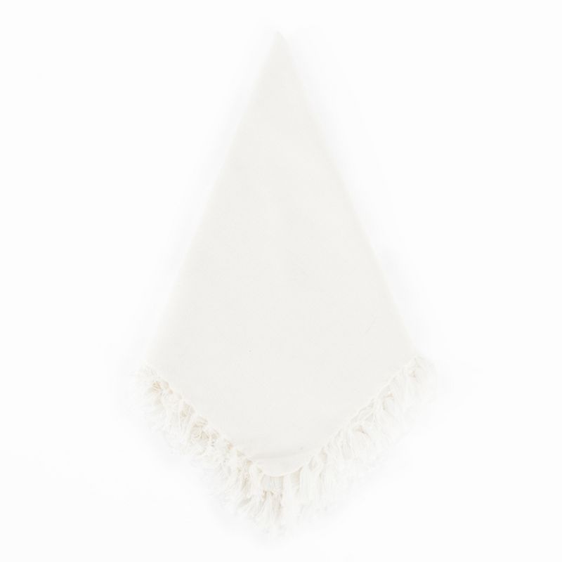 Off-White Cotton Fringed Square Napkins, Set of 4