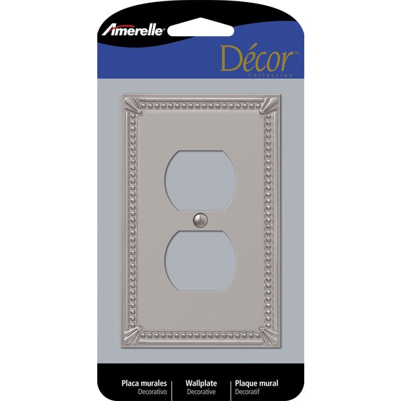 Imperial Bead Brushed Nickel 1-Gang Metal Duplex Wall Plate