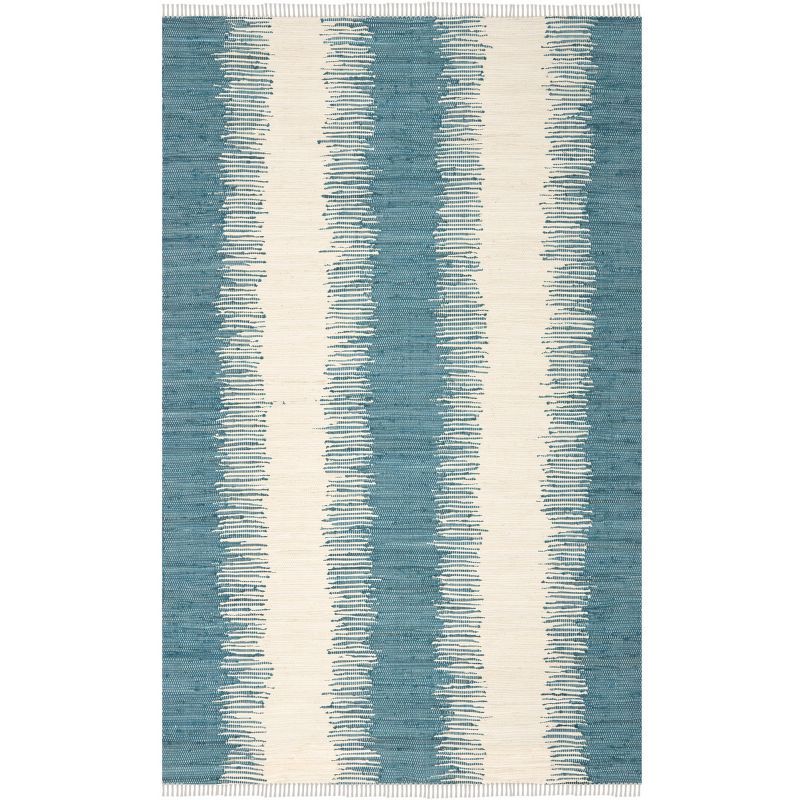 Coastal Breeze Blue Stripe Hand-Woven Cotton Area Rug - 59"x8"