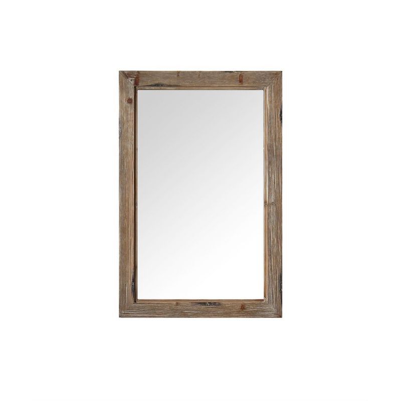 Brown Wood Rectangular Bathroom Vanity Mirror