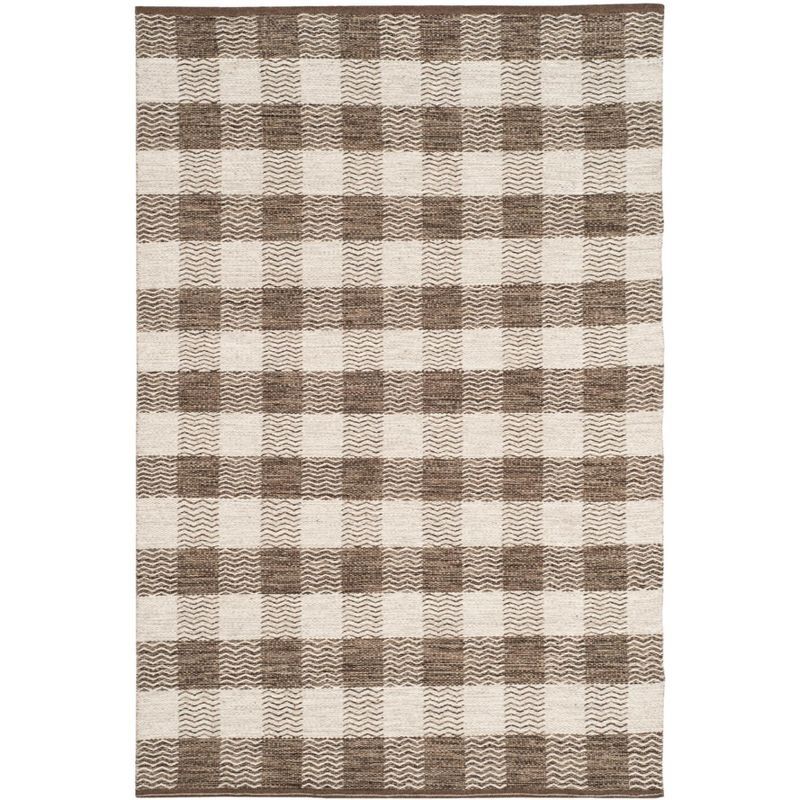 Light Grey and Brown Handmade Wool Checkered Area Rug, 5' x 8'