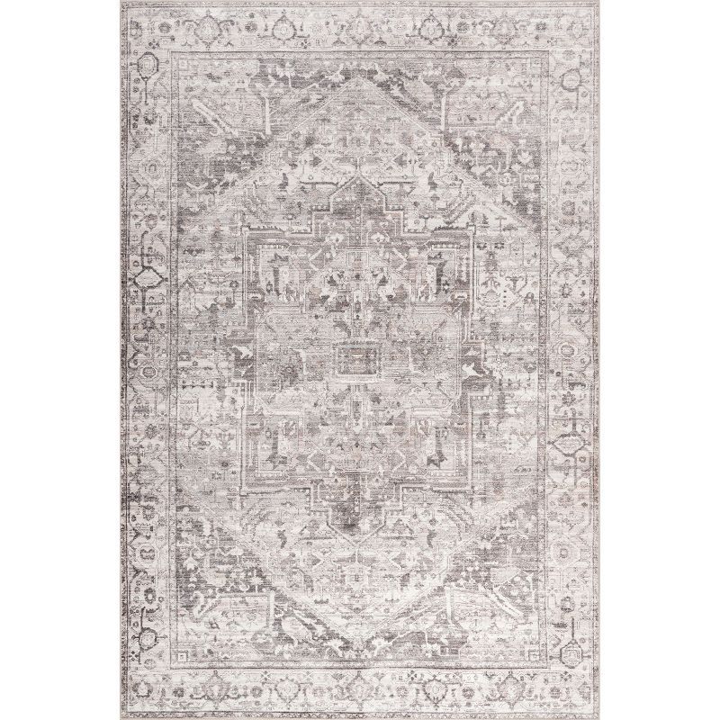 Vita Gray Synthetic Flat Woven Washable Area Rug, 2' x 3'
