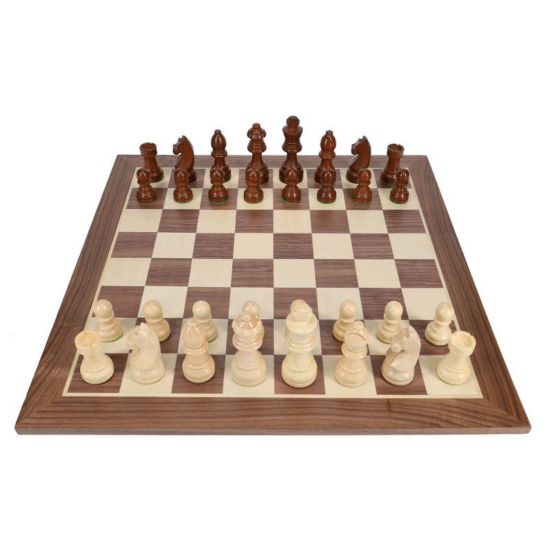 Elegant Walnut and Maple Staunton Chess Set with Hand-Carved Pieces