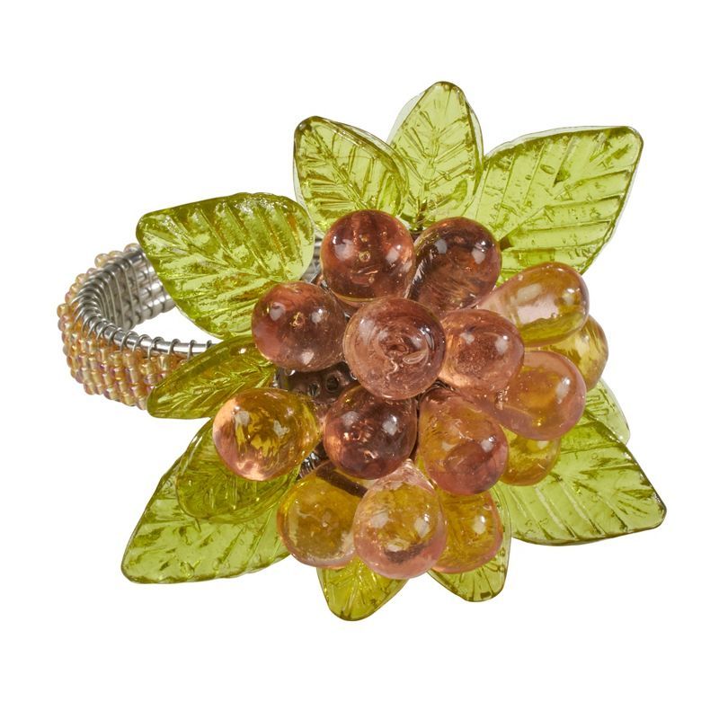 Amber Beaded Flower and Leaves Napkin Ring Set of 4