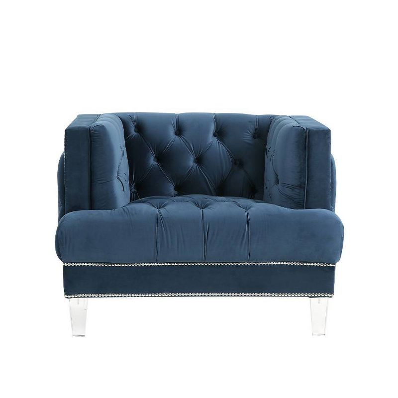 41" Blue Velvet Tufted Accent Chair with Acrylic Legs