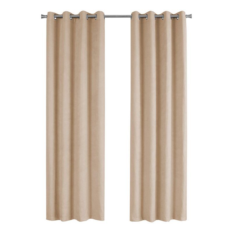 Beige Velvet Polyester Blackout Grommet Curtain Panels, 54" x 84"