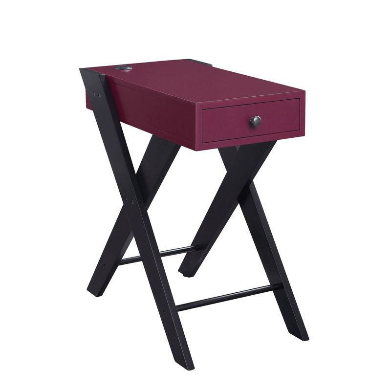 Burgundy Rectangular Side Table with USB Charging Dock and Storage